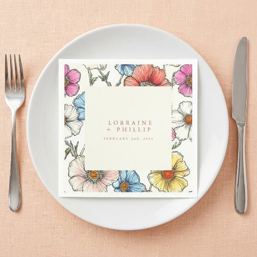 Levendige zomer wilde bloemen bruiloft servet