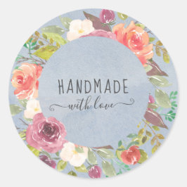 levendige zomerbloem handgemaakt met liefde ronde sticker