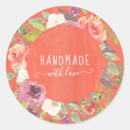 levendige zomerbloem handgemaakt met liefde ronde sticker