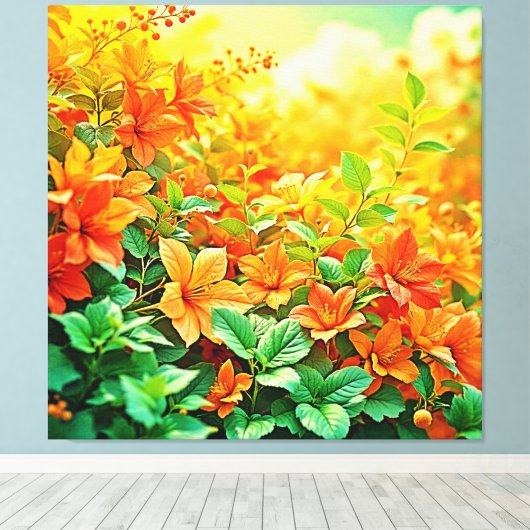 Levendige zomerbloemen canvas afdruk (Insitu (Houten vloer))