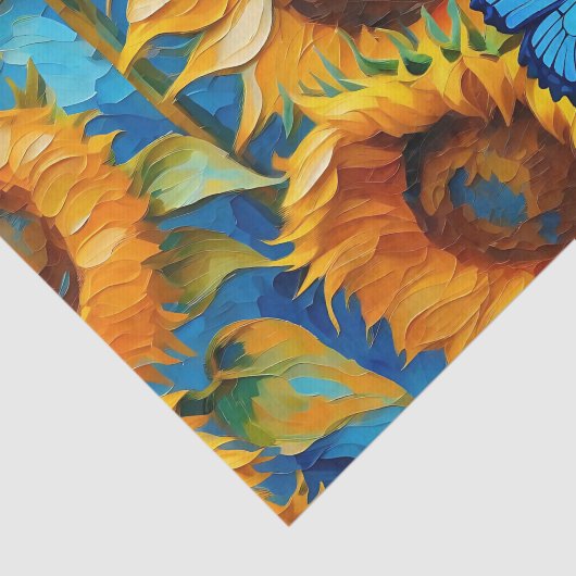 Levendige zonnebloem bloemen en vlinder tissuepapier (Detail)