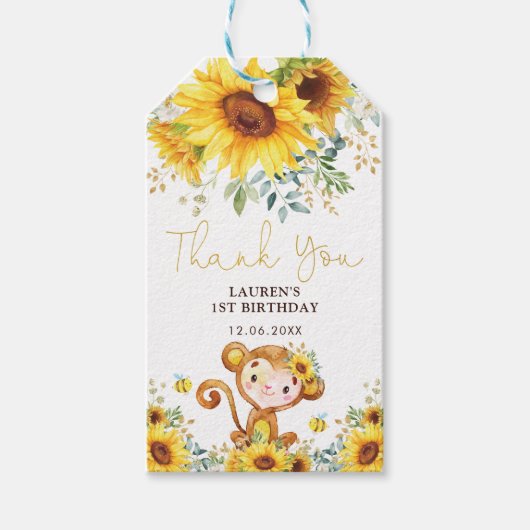 Levendige Zonnebloem Cheeky Baby Monkey Wild Verja Cadeaulabel (Voorkant)
