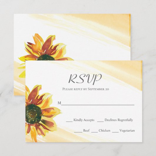 Levendige Zonnebloem Geel Rode Waterverf Bruiloft RSVP Kaartje (Voorkant / Achterkant)