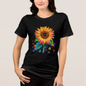 Levendige zonnebloem met puzzelstukjes Tri-Blend shirt (Voorkant)