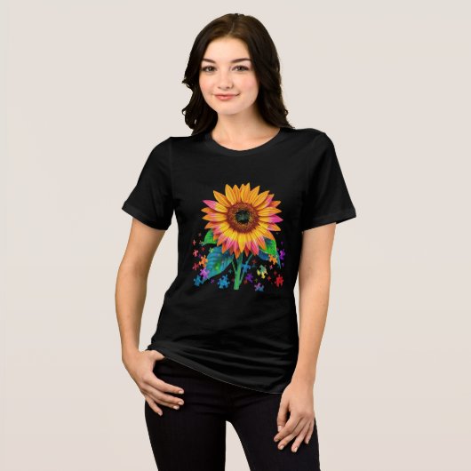Levendige zonnebloem met puzzelstukjes Tri-Blend shirt (Voorkant volledig)
