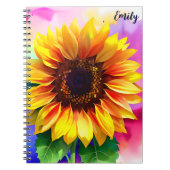 Levendige Zonnebloem Notitieboek met Aangepaste Na (Voorkant)