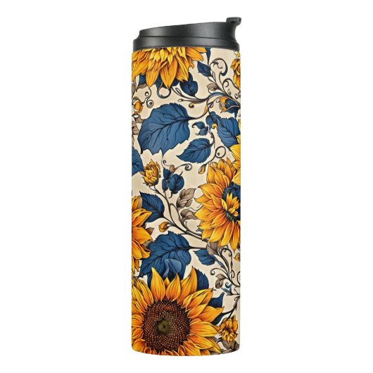 Levendige zonnebloemdromen: waar elke slok bloeit thermosbeker (Gedraaid links)