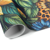 Levendige Zonnebloemen, Rozen & Leopard Print Glit Cadeaupapier (Rol Hoek)