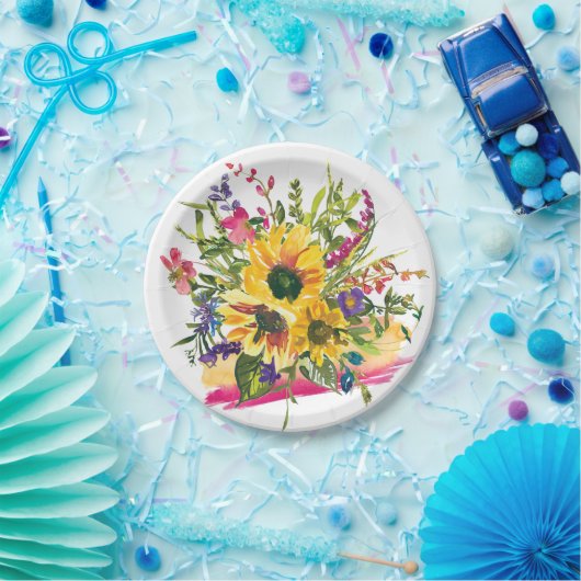 Levendige Zonnebloemen Wildbloemen Bloemen Bloemen Papieren Bordje (Feest)