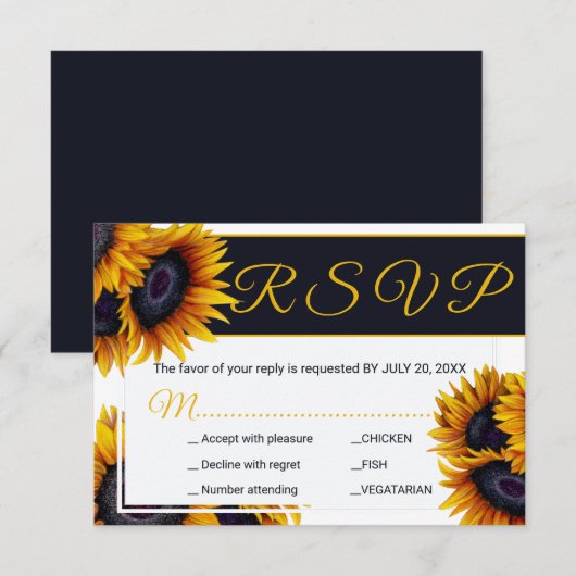 Levendige zonnebloemen | Zomer bruiloft maaltijden RSVP Kaartje (Voorkant / Achterkant)