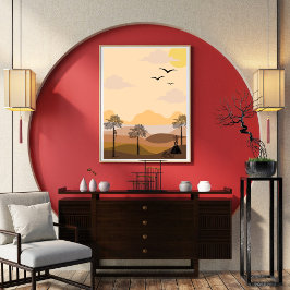 , levendige zonnebrand, serene boom, beschaving poster