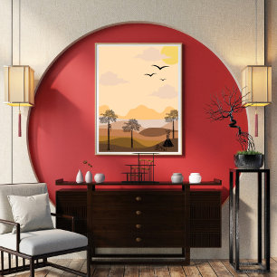 , levendige zonnebrand, serene boom, beschaving poster