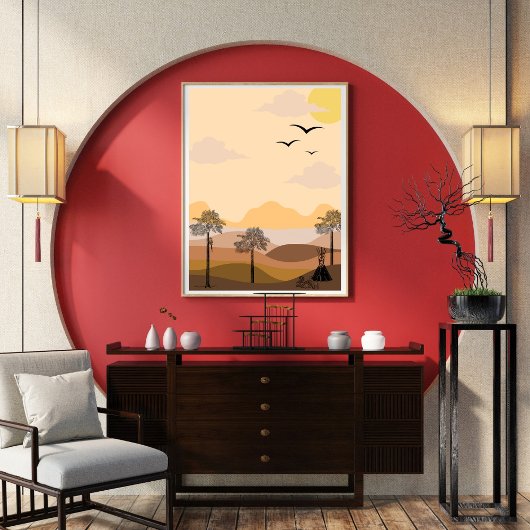 , levendige zonnebrand, serene boom, beschaving poster