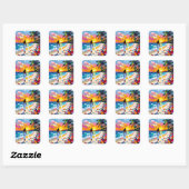 Levendige Zonsondergang Abstract Strandtafereel Vierkante Sticker (Vel)
