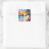 Levendige Zonsondergang Abstract Strandtafereel Vierkante Sticker (Tas)