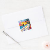 Levendige Zonsondergang Abstract Strandtafereel Vierkante Sticker (Envelop)