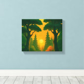 Levendige Zonsondergang Bos Illustratie Canvas Afdruk (Insitu (Houten vloer))