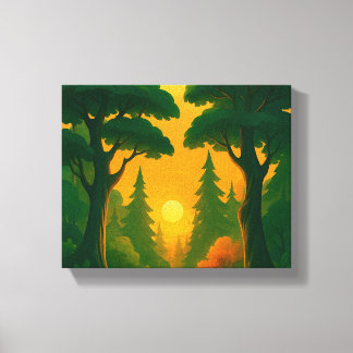 Levendige Zonsondergang Bos Illustratie Canvas Afdruk