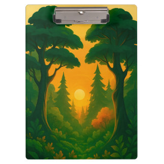 Levendige Zonsondergang Bos Illustratie Klembord