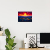 Levendige Zonsondergang Boven Bergketen – Abstract Poster (Thuiskantoor)