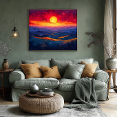 Levendige Zonsondergang Boven Bergketen – Abstract Poster
