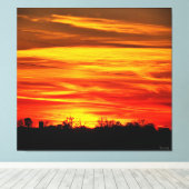 Levendige Zonsondergang Boven Bomen Canvas Afdruk (Insitu (Houten vloer))