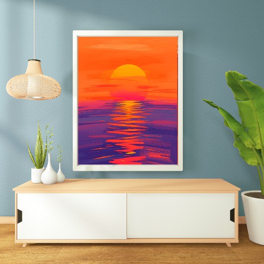 Levendige zonsondergang boven de oceaan poster