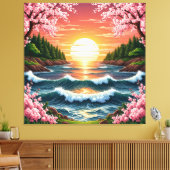 Levendige Zonsondergang Boven Oceaangolven Canvas Afdruk (Insitu (Woonkamer))