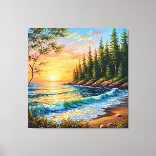 Levendige zonsondergang boven oceaangolven canvas afdruk (Voorkant)
