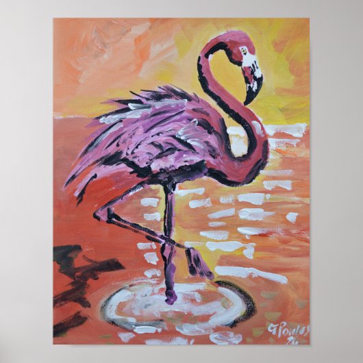 Levendige Zonsondergang Flamingo Poster (Voorkant)
