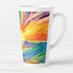 Levendige Zonsondergang Illustratie Waterreflectie Latte Mok