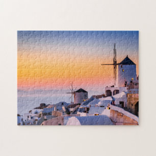 Levendige zonsondergang in Oia, Santorini Legpuzzel