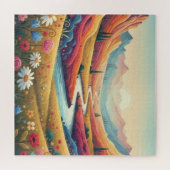Levendige Zonsondergang Moderne Berglandschap & Bl Legpuzzel (Horizontaal)