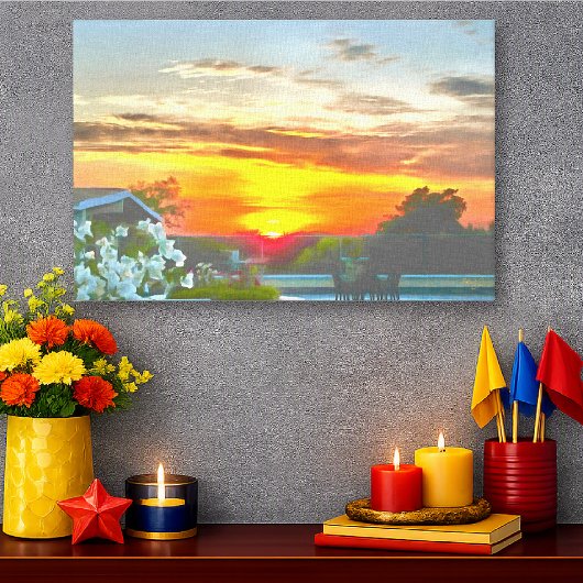 Levendige Zonsondergang Op Het Dak 2295 Canvas Afdruk