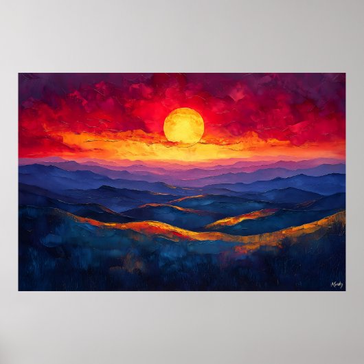 Levendige zonsondergang over bergketen - Abstracte Poster (Voorkant)