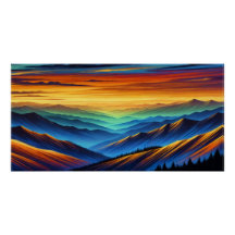 Levendige zonsondergang over kleurrijke bergketens