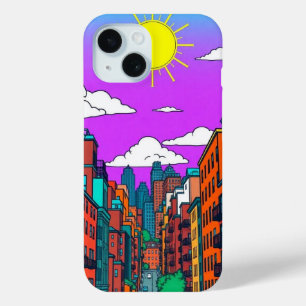Levendige Zonsondergang Stedelijk Stadslandschap P iPhone 15 Case