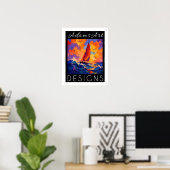 Levendige Zonsondergang Zeilboot Oceaan Impression Poster (Thuiskantoor)
