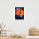 Levendige Zonsondergang Zeilboot Oceaan Impression Poster (Keuken)