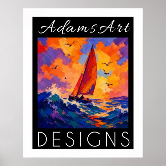 Levendige Zonsondergang Zeilboot Oceaan Impression Poster (Voorkant)