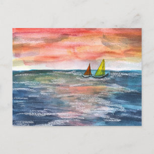 Levendige Zonsondergang Zeilend Watercolor Kunst Feestdagenkaart