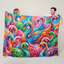 Levendige Zwanendroomlandschap – Psychedelische Bo Fleece Deken