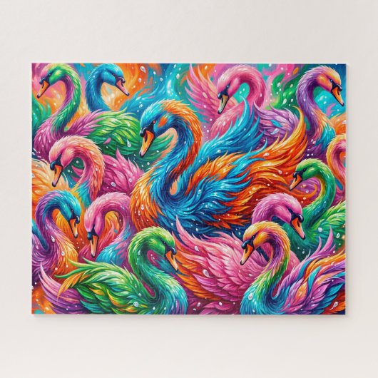 Levendige Zwanendroomlandschap – Psychedelische Bo Legpuzzel (Horizontaal)