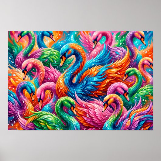 Levendige Zwanendroomlandschap – Psychedelische Bo Poster (Voorkant)