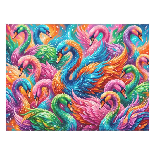 Levendige Zwanendroomlandschap – Psychedelische Bo Tafelkleed (Voorkant (Horizontaal))