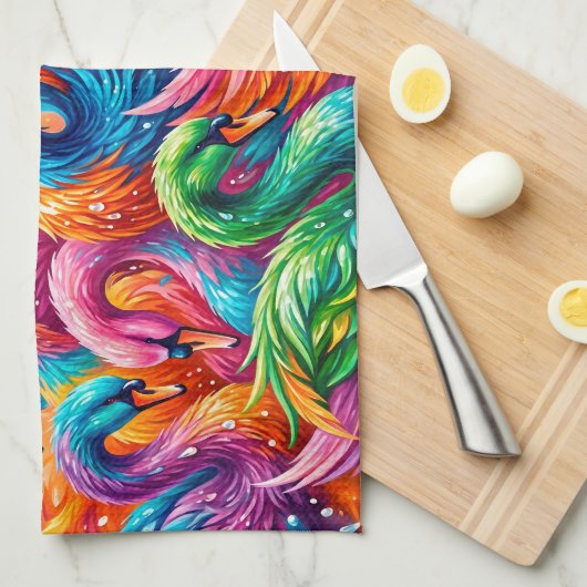 Levendige Zwanendroomlandschap – Psychedelische Bo Theedoek (Quarter Fold)