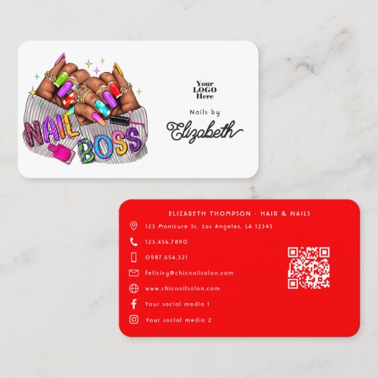 Levendige zwarte vrouw Nail Boss Visitekaartje (Voorkant / Achterkant)