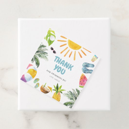 Levendige zwembadparty bedankjes labels (In situ)