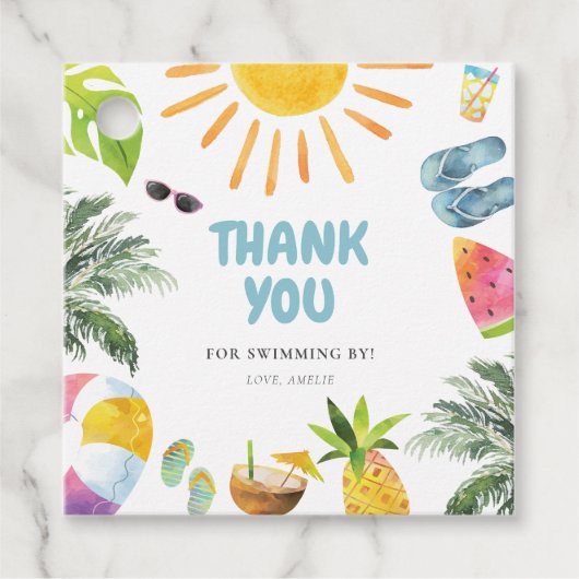 Levendige zwembadparty bedankjes labels (Voorkant)