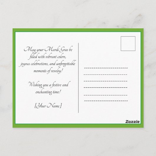 💜💛Levendigheid van Mardi Gras Briefkaart (Achterkant)